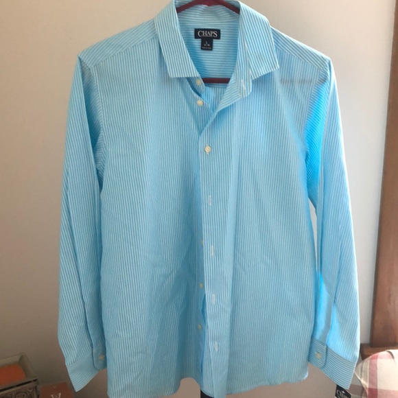 NWT Chaps SZ 14-16 teal  stripe Dress shirt - Picture 1 of 8